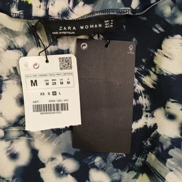 ZARA WOMAN Blue White Floral IKAT print Dress M NEW - Picture 8 of 10